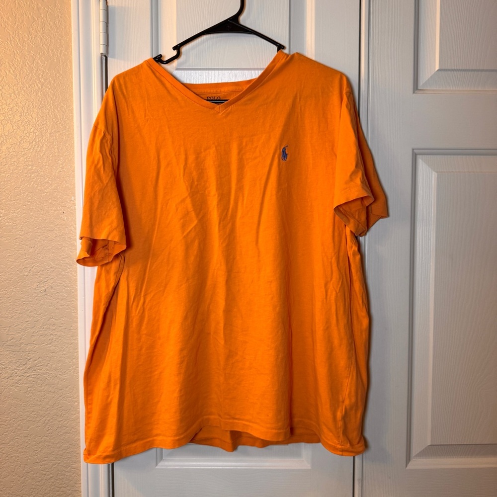 Polo by Ralph Lauren Bright Orange V-Neck Short Sleeve Tee, Men’s size XL